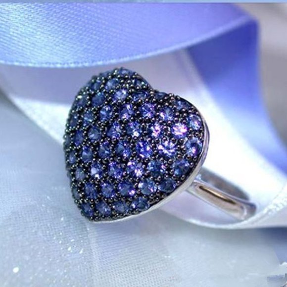 ⚡ Sweet Large Heart Royal Blue Crystal CZ Beautiful Silver Rings Women,PD736 - Picture 5 of 5